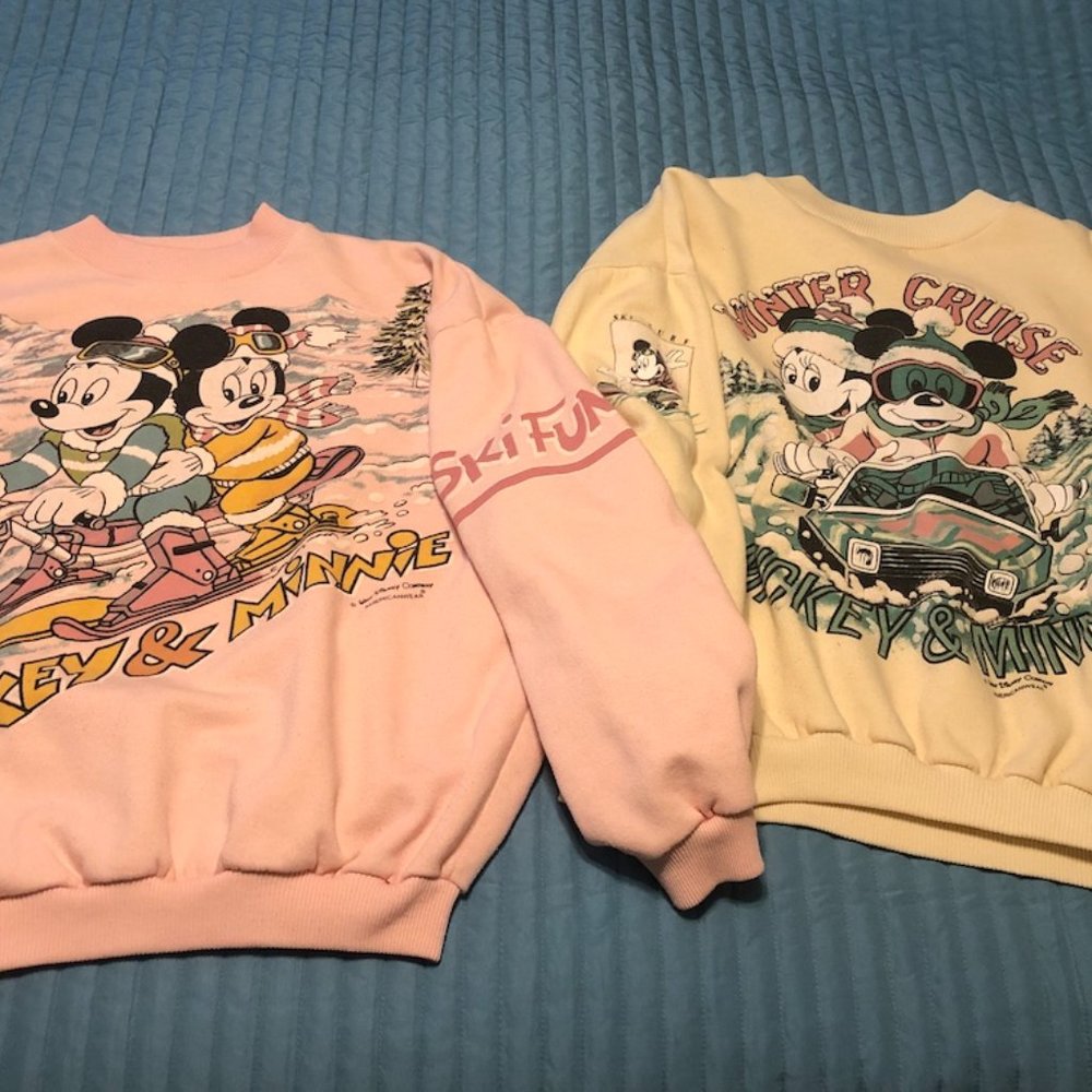 lot of two vintage 80s 90s Mickey Minnie Disney sweatshirts ski winter sports